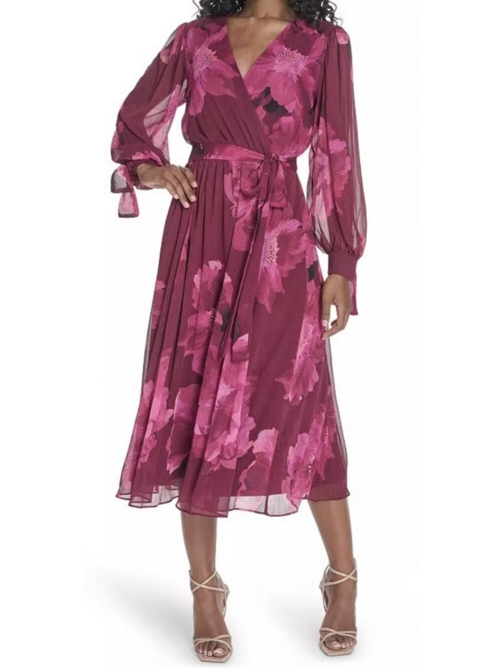 NWT Calvin Klein Floral Tie Sleeve Midi Dress 22W
